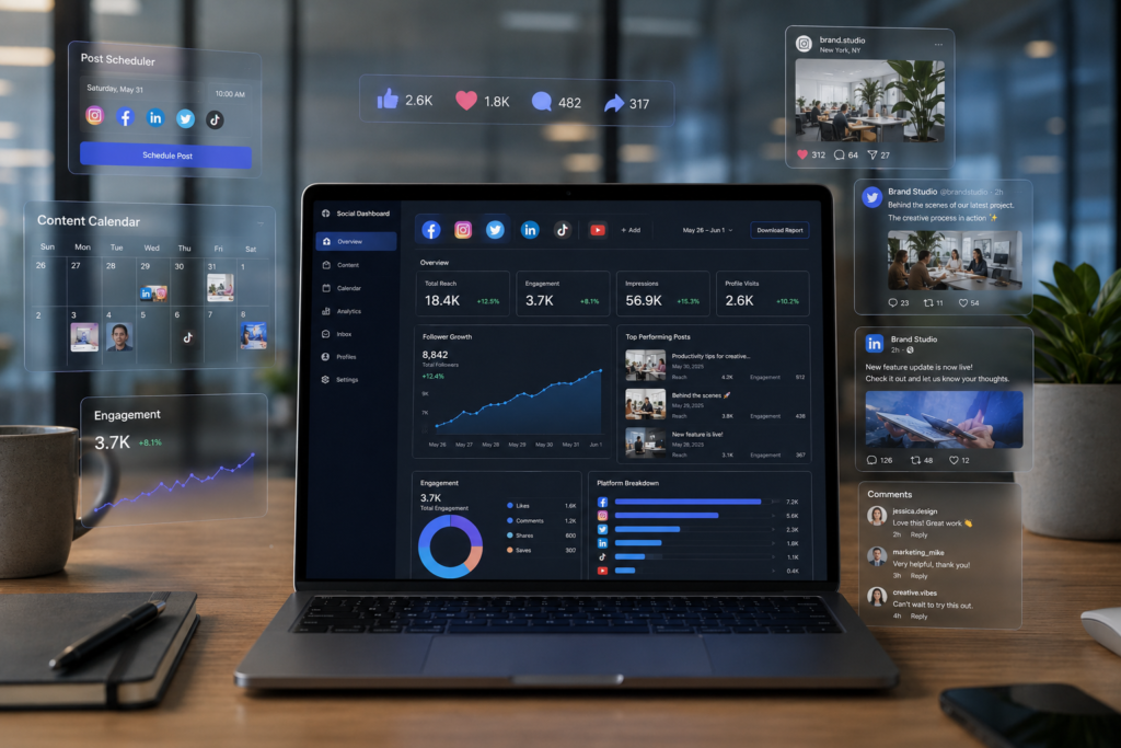 Showcasing a social media management dashboard
